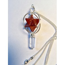 604 pendentif étoile de sirius jaspe rouge, cristal ,argent sterling